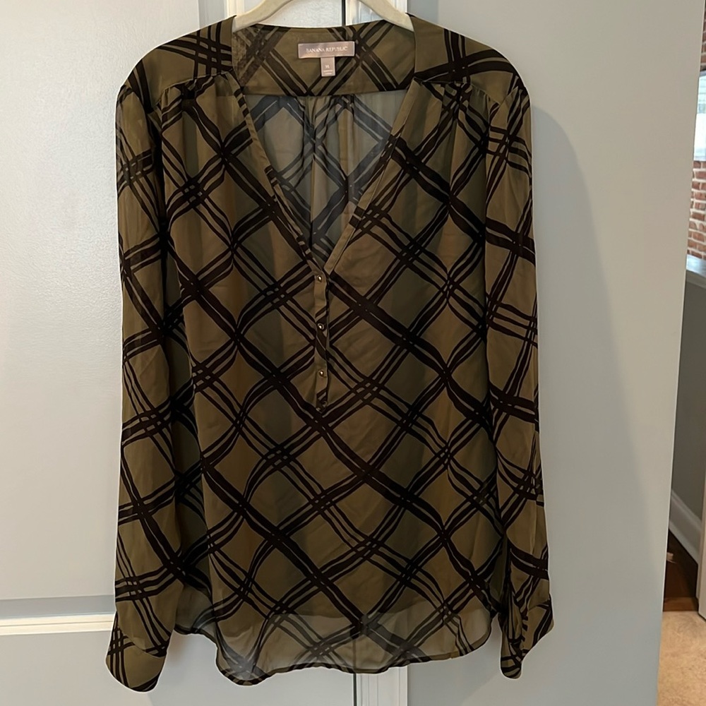 Banana Republic Sheer Olive Blouse